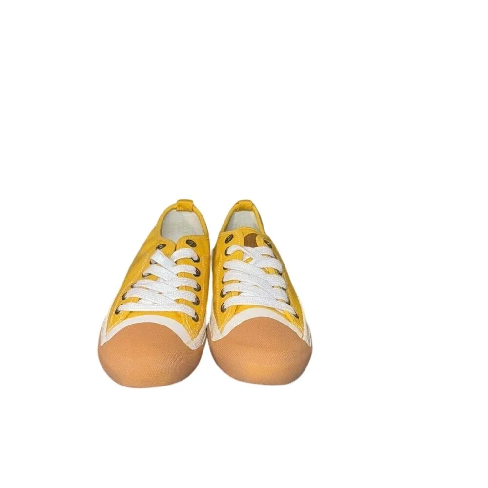Zara Kids Yellow Canvas Low Top Sneakers Boys 2.5Y‎ Euro 34 Denim Heel Accent